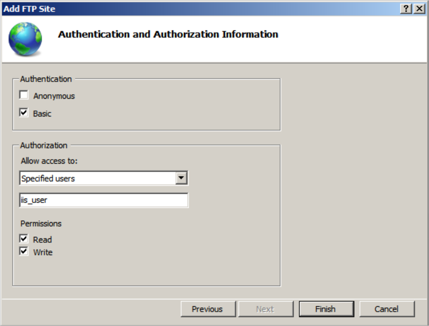 Configure the authentication and authorization information