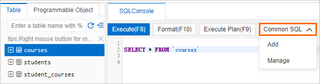 Frequently used SQL statements