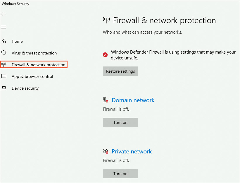 Disable the firewall