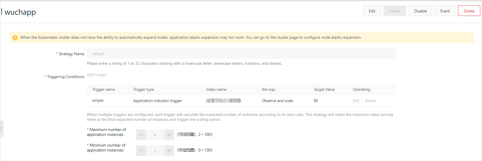 Default auto scaling that is configured