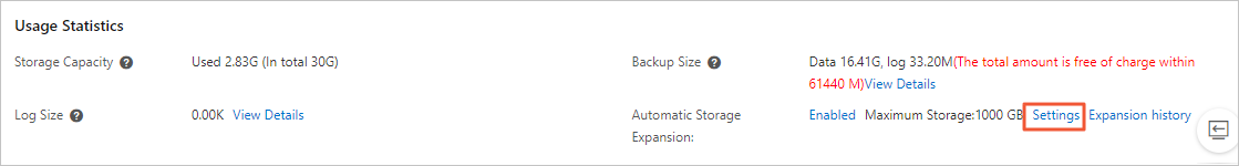 Automatic Storage Expansion - Settings