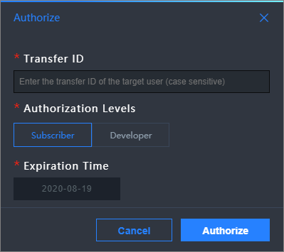 Authorize dialog box