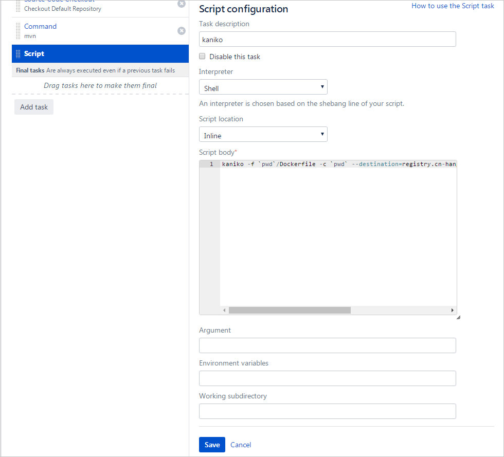 Script configuration