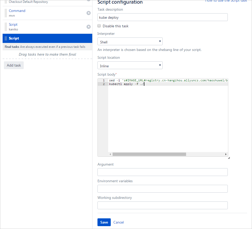 Script configuration
