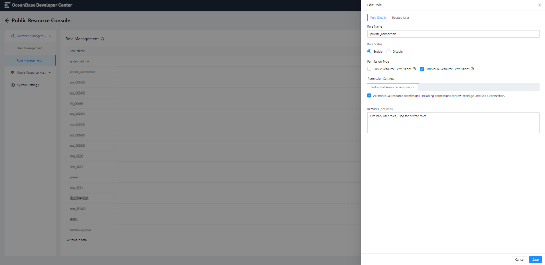 Public resource management - edit a role