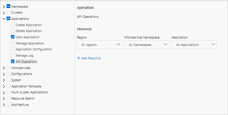 View Application and API Operations permissions