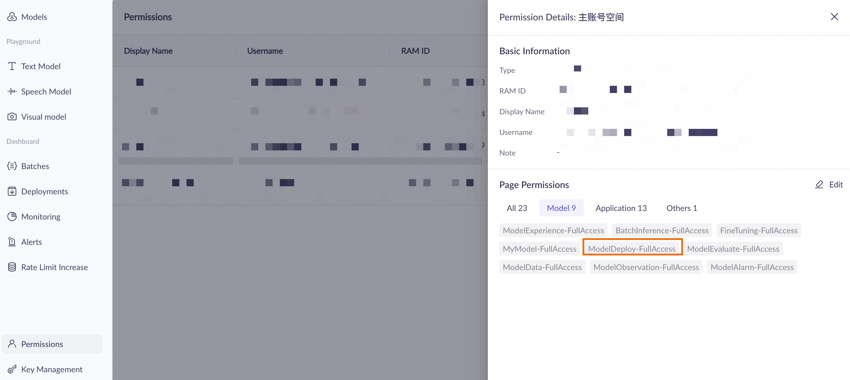 Workspace permissions page