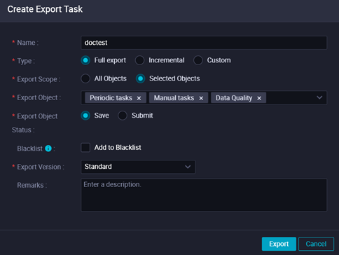 Create Export Task