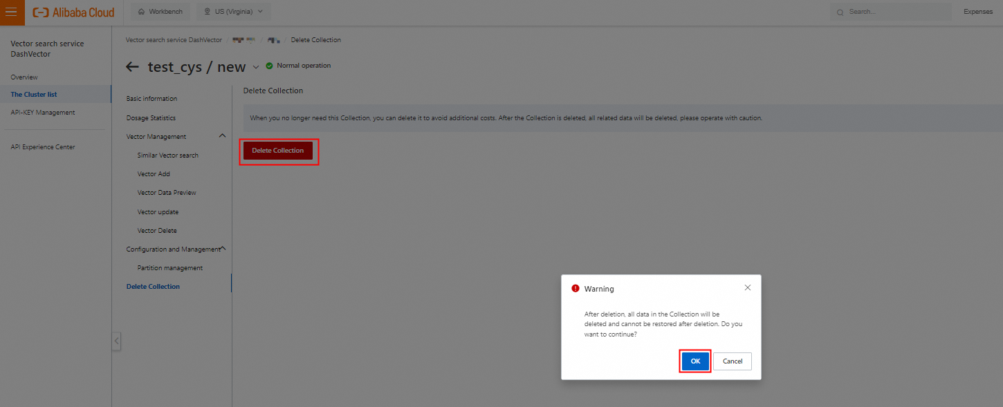 The Delete Collection confirmation dialog