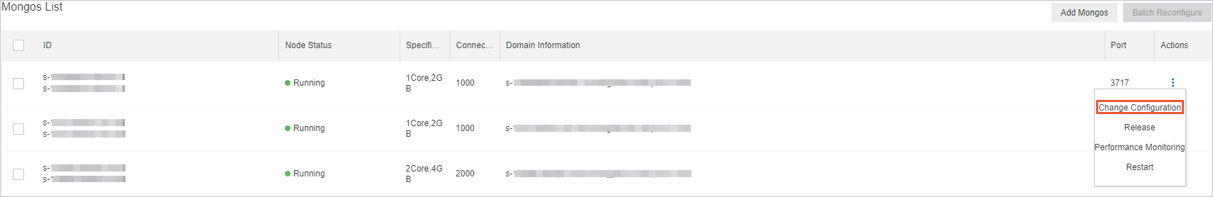 Change the configurations of a mongos node