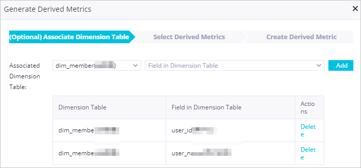 Associate dimension tables with the derived metrics
