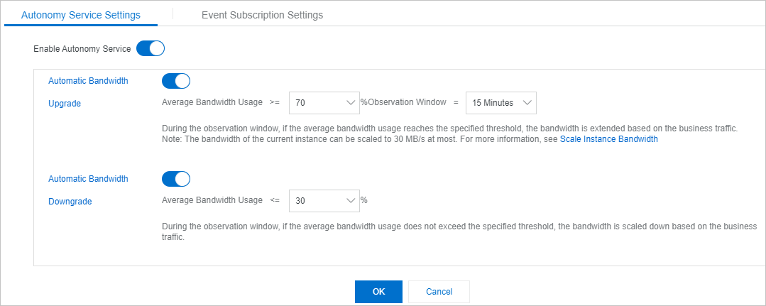 Configure the policy for bandwidth auto scaling