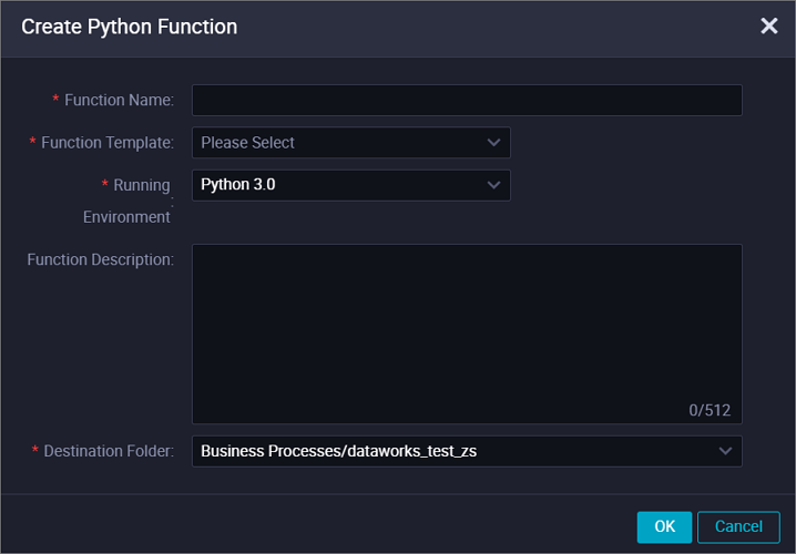 Create Python Function dialog box