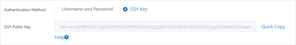 Copy the SSH public key provided by EDAS