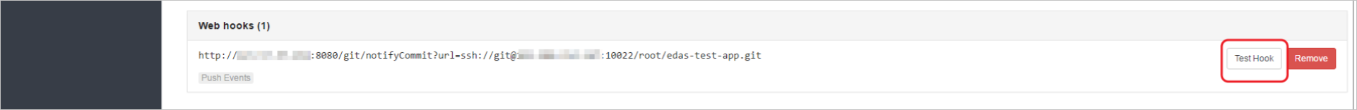Configuration result of the GitLab webhook