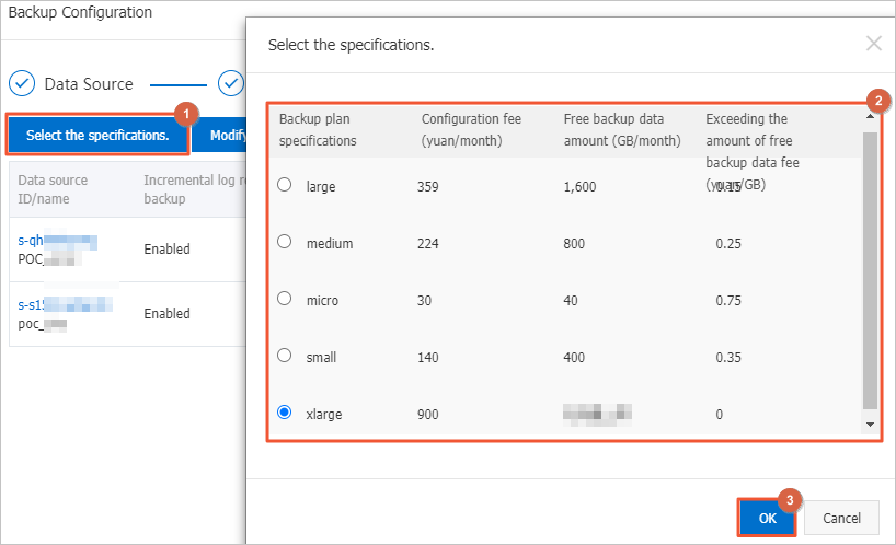 Select the specifications