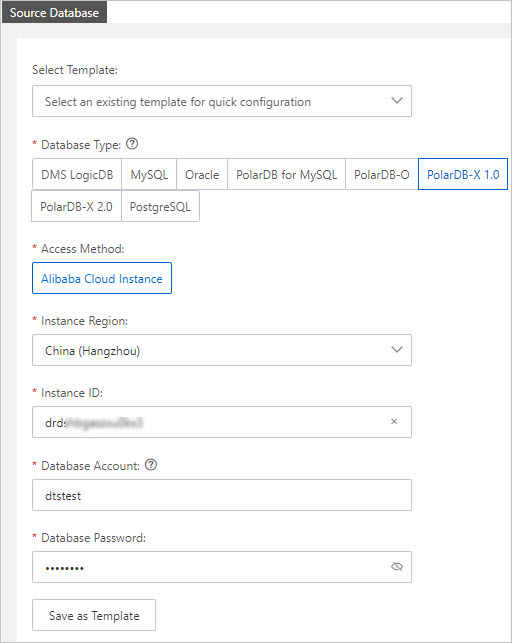 Configure the source and destination databases