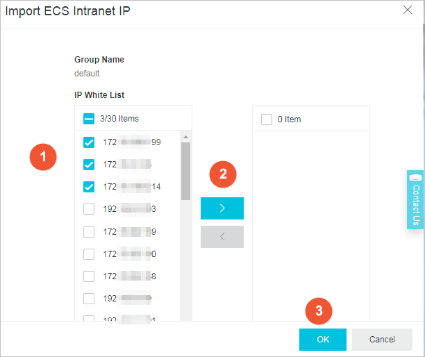 Add internal IP addresses of ECS instances