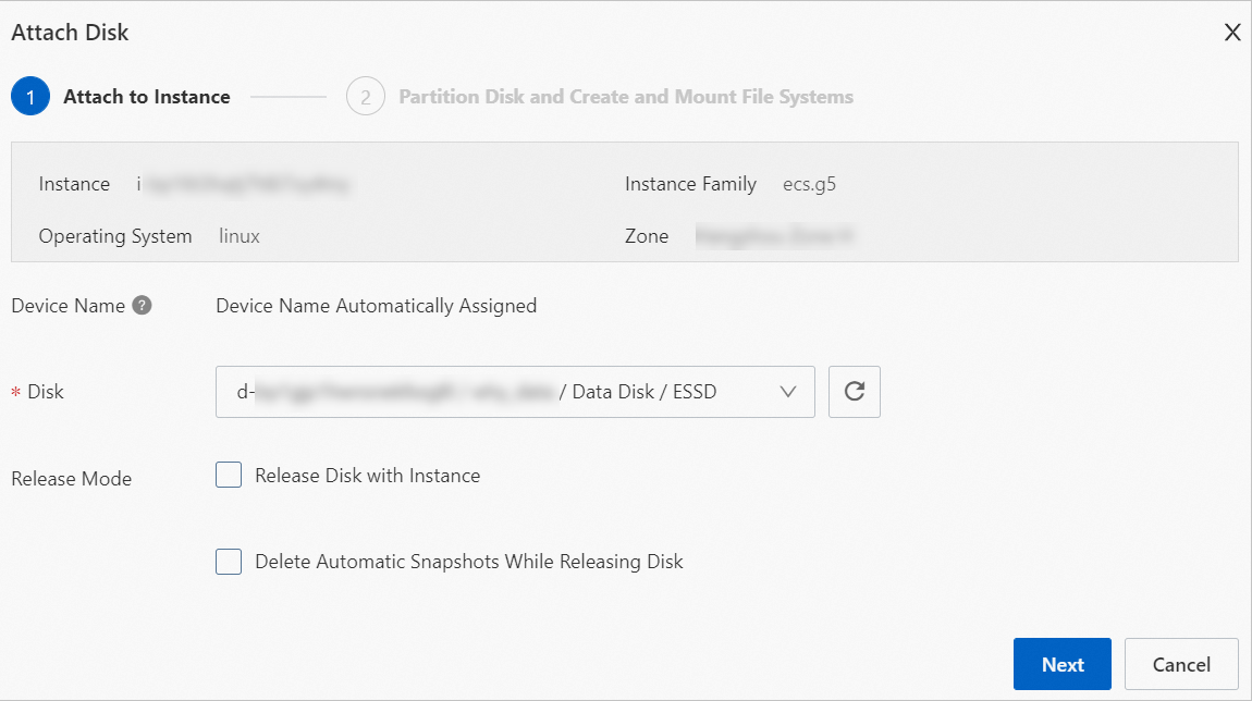 Attach a data disk to a new instance