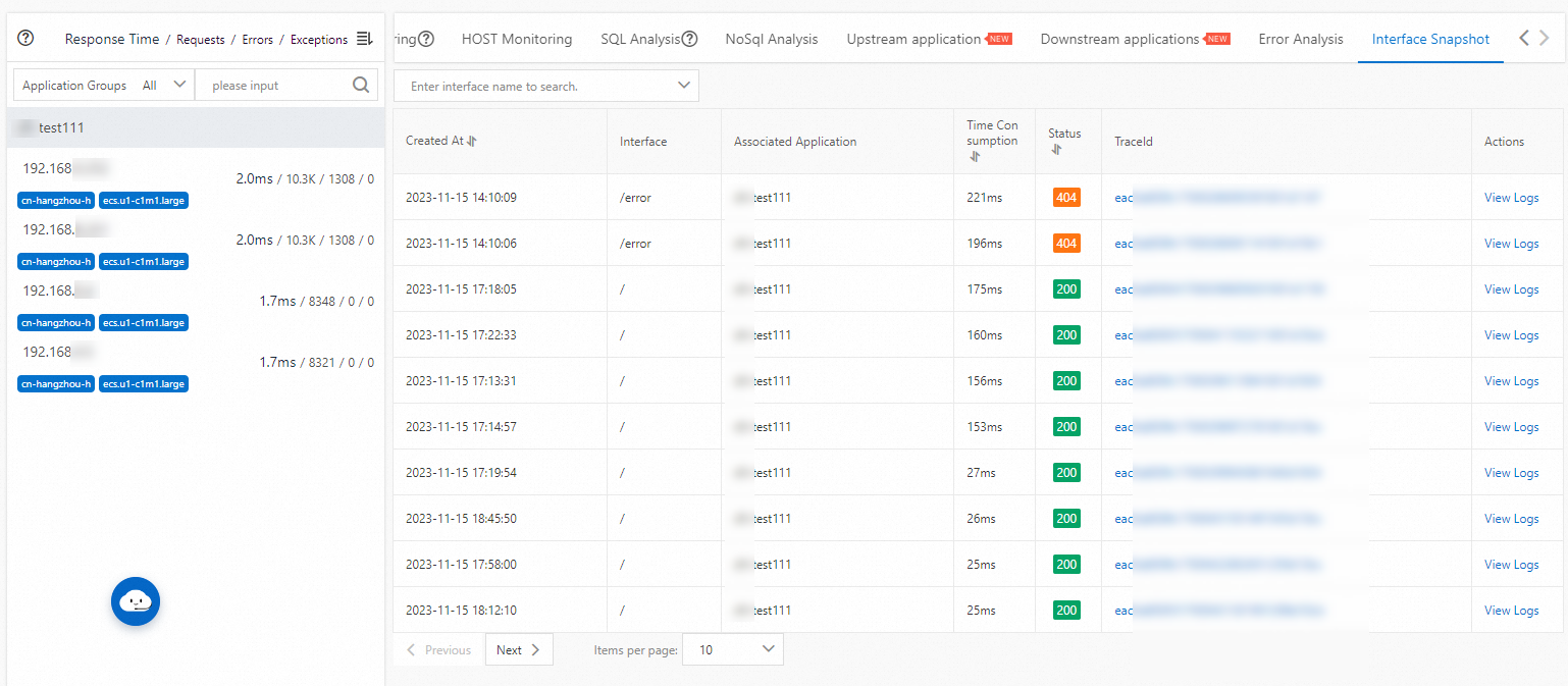 Interface Snapshot tab