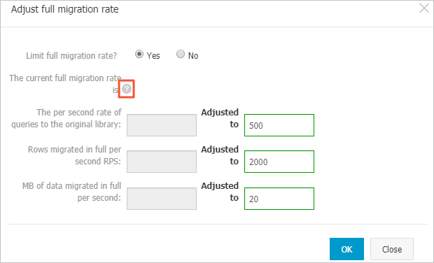 Modify the transfer rate of full data migration