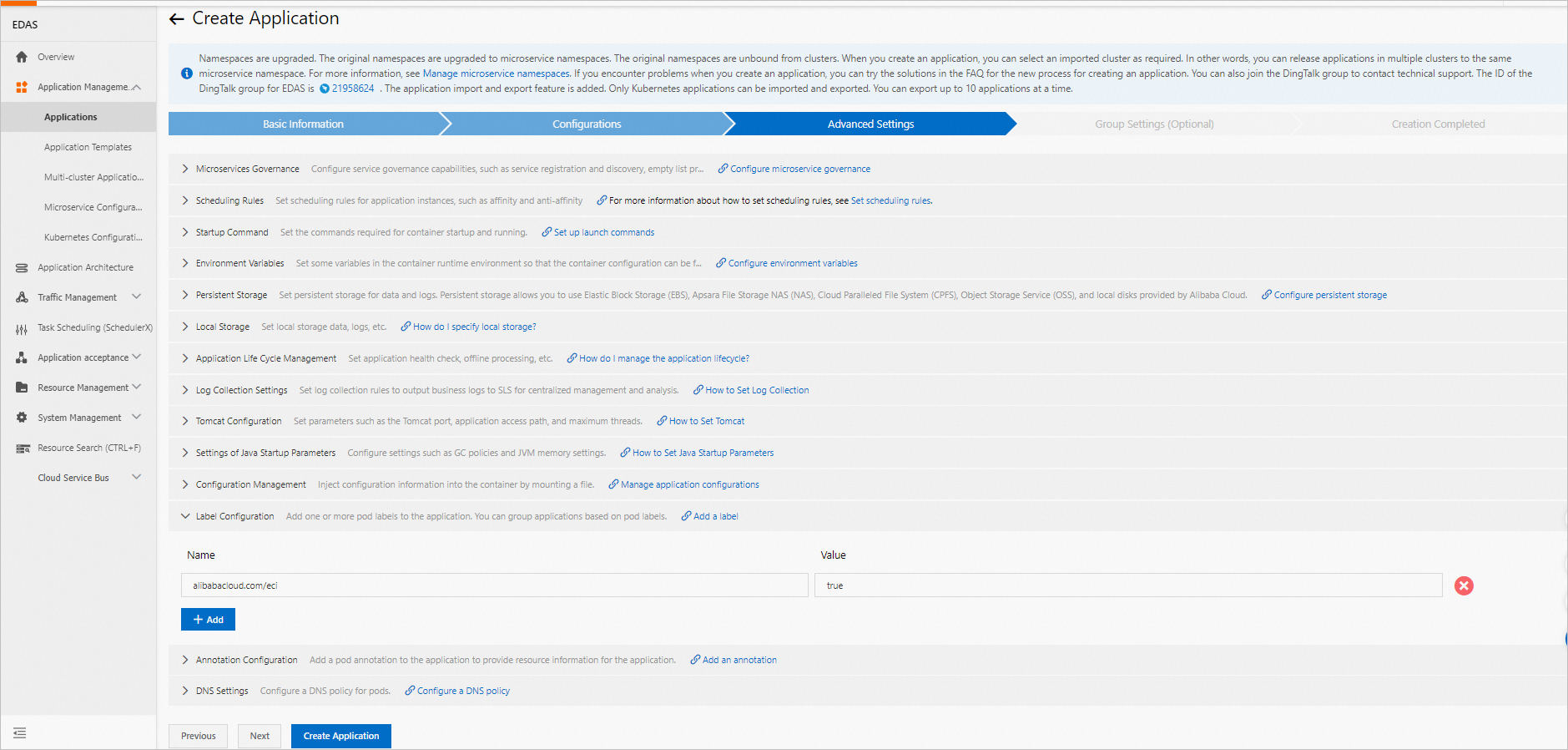 Configuring a pod label