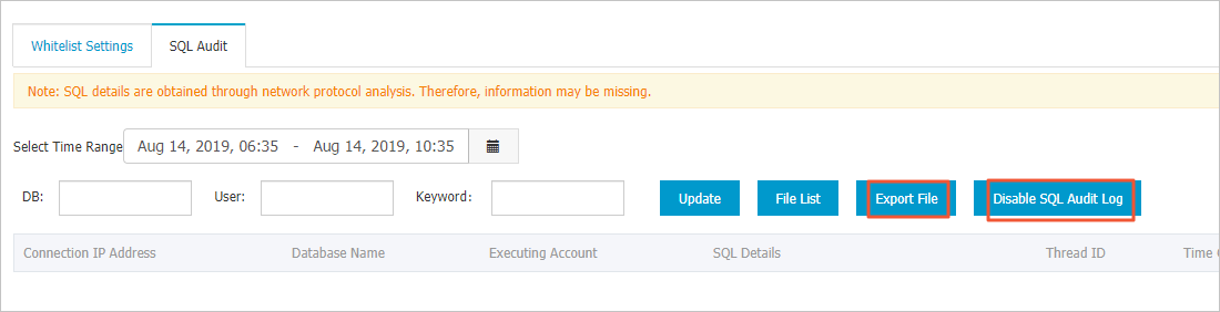 Disable the SQL Audit feature