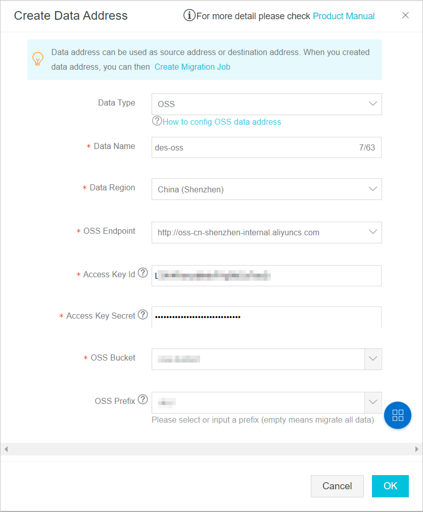 Create a destination data address