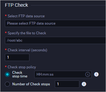 Configure parameters for the FTP Check node