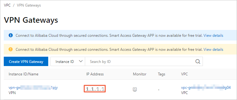 The public IP address of the VPN gateway