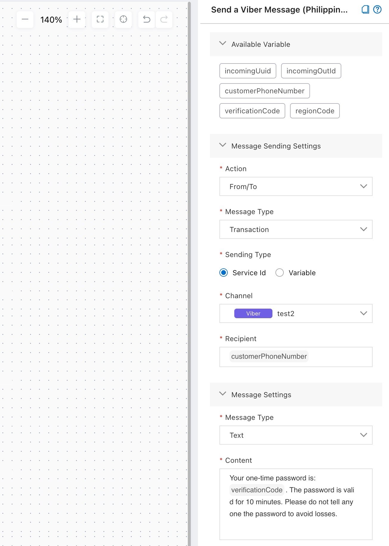 Send Viber Message component configuration