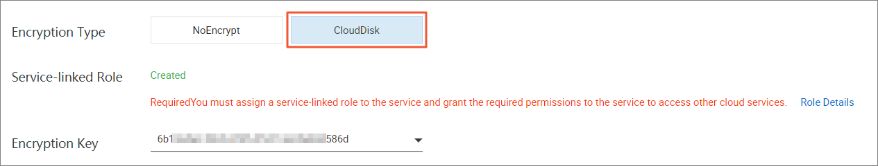 Create an instance and enable the disk encryption feature