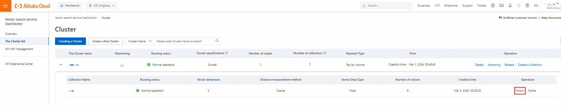 Clusters page