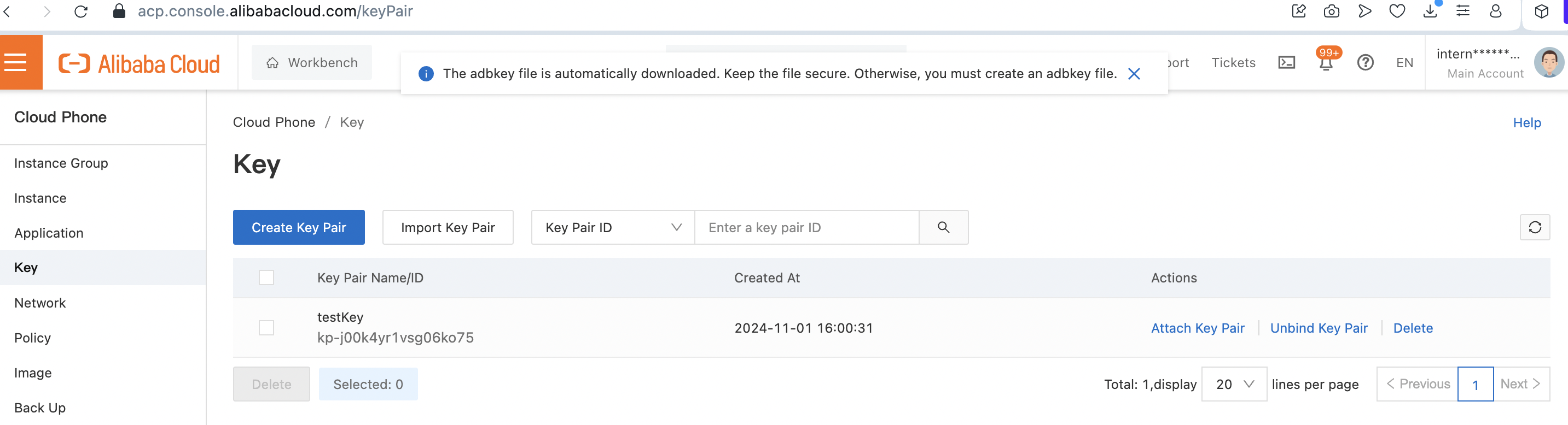Manage ADB key pairs of cloud phones - Cloud Phone - Alibaba Cloud ...