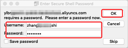 Enter Secure Shell Password dialog box