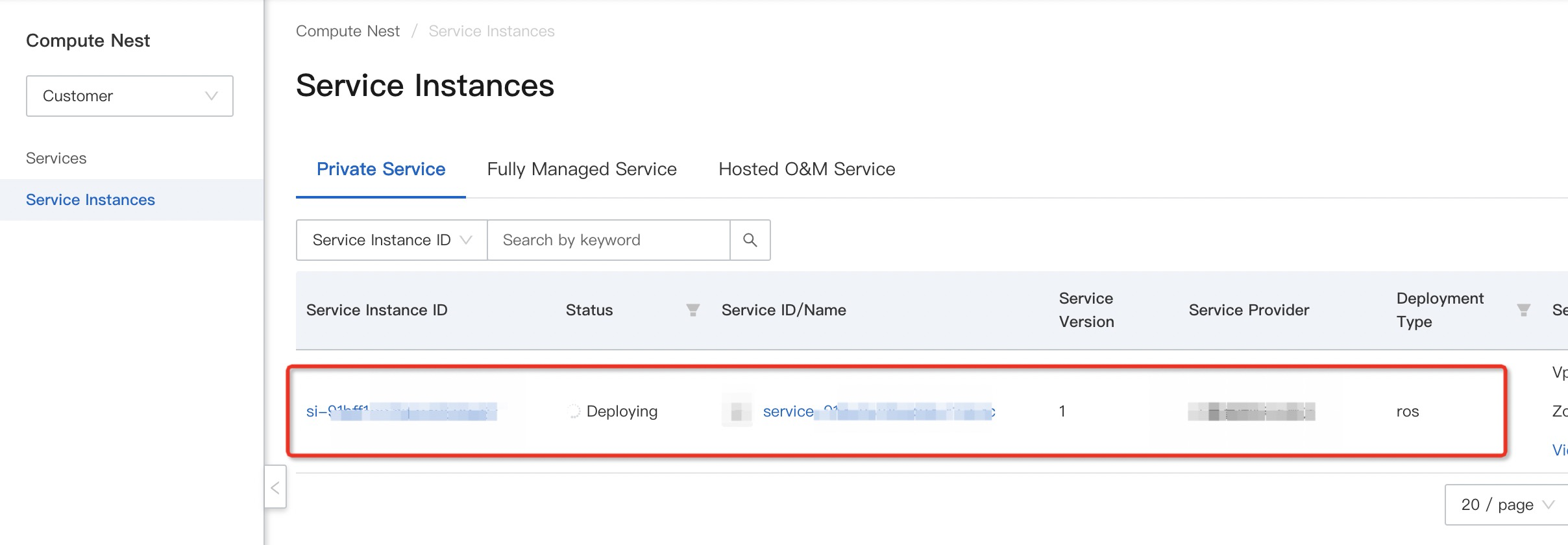 view service instance