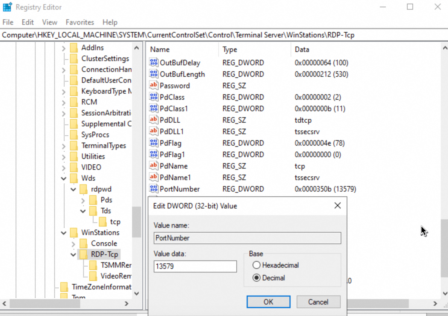 RDP-Tcp修改PortNumber