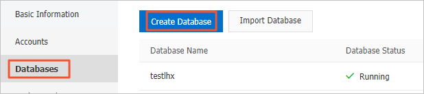 Create Database button