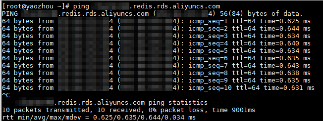 Send PING messages from a Linux server to the ApsaraDB for Redis instance