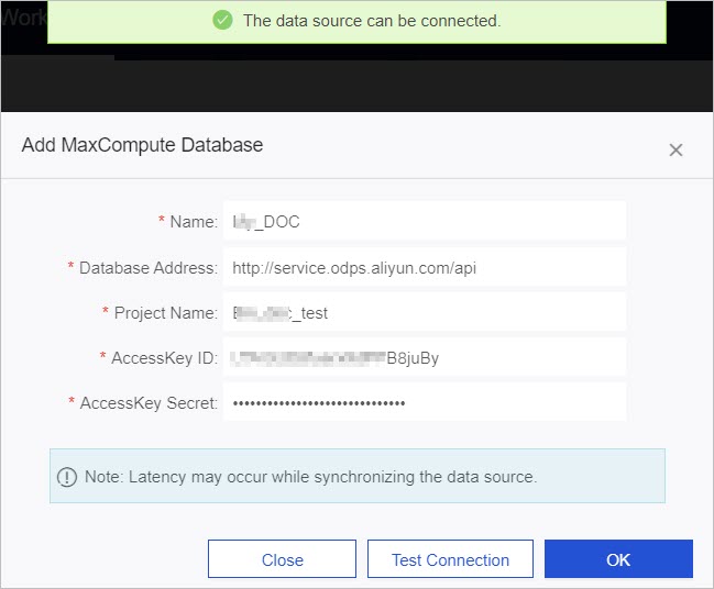 Data source connection parameters