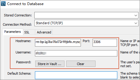 Enter connection information in MySQL Workbench