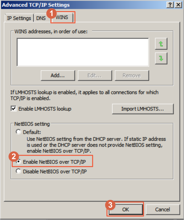 Enable NetBIOS over TCP/IP