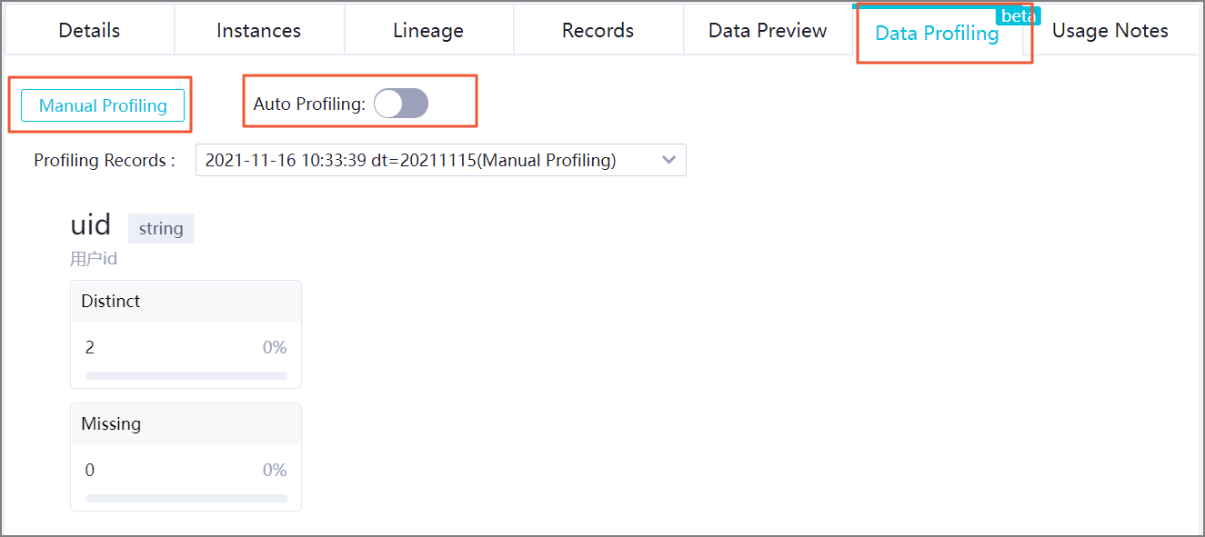 Detect data on the Data Profiling tab