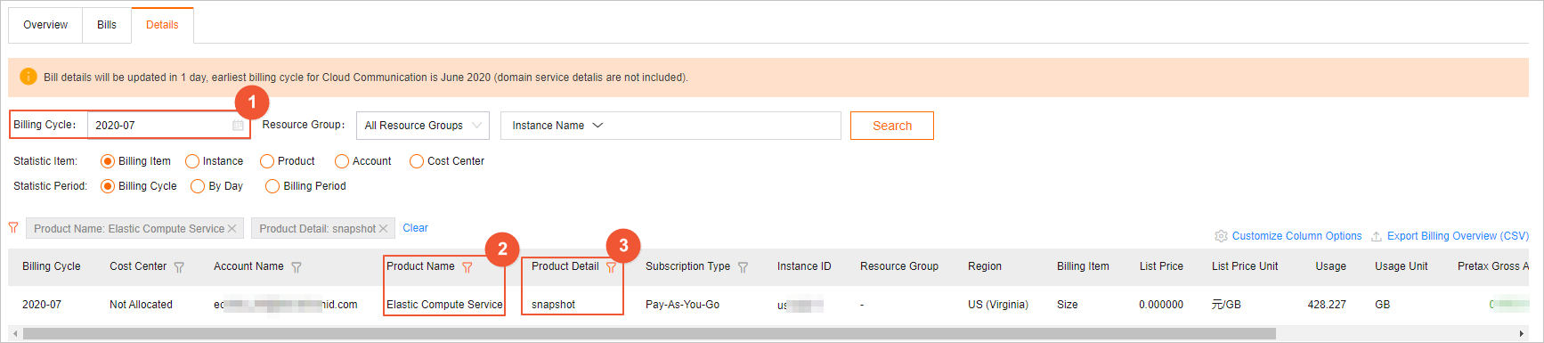 A bill on the International site (alibabacloud.com)