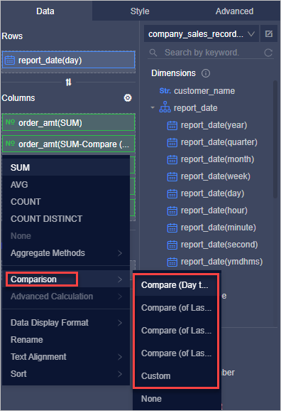 Configure the comparison feature-3.11