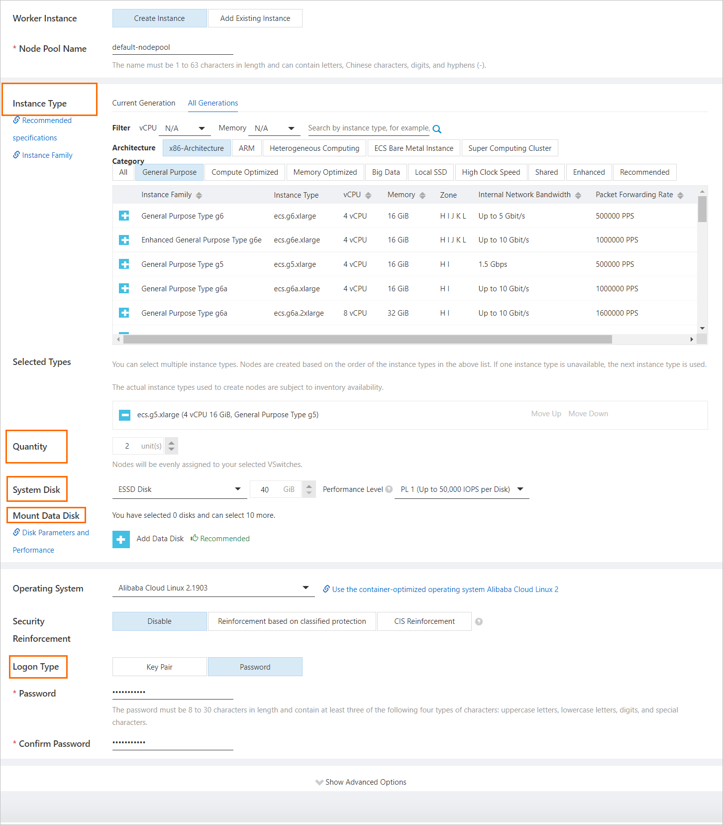 Worker node configuration