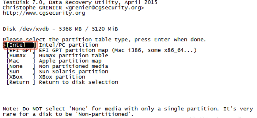 Scan the partition table type for scanning