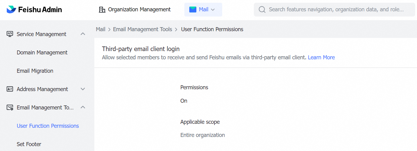 Mail settings in the Lark desktop client