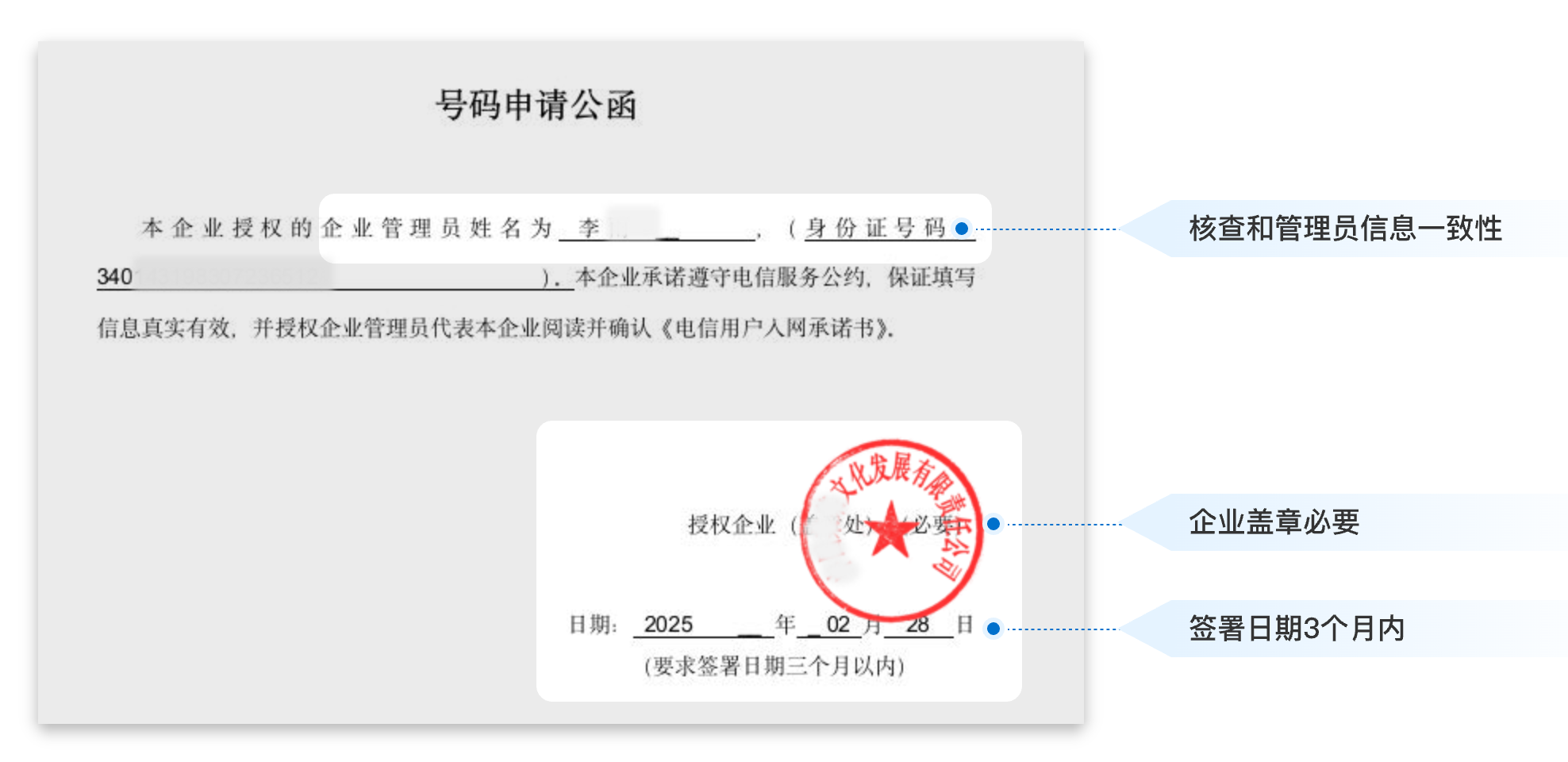 号码申请公函示例图