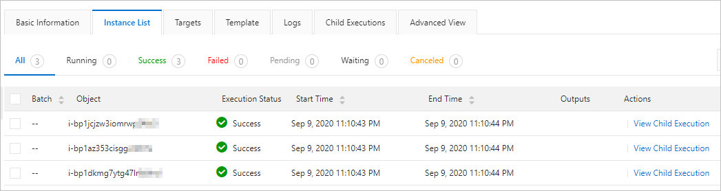 Execution results